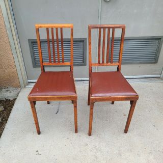 Vintage Folding Wood Legomatic Chairs Set Of 2 (a)