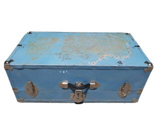 Turquoise Vintage Trunk With Wooden Interior (30x12x15.  5)