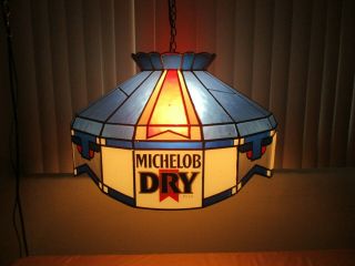 Vintage Michelob Dry Beer Faux Stained Glass Hanging Bar Light