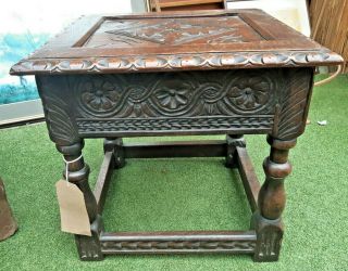 Beautifully Carved Antique Oak Stool/table With Storage Circa 1890