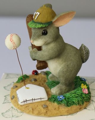 Charming Tails Boxed Figurine Ready To Take A Swing At It Rabbit Baseball
