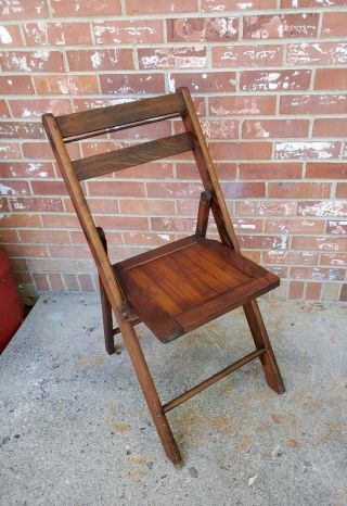Vintage Wooden Slat Seat Folding Chair Dark Oak 3