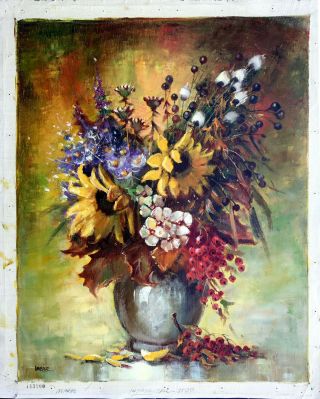 " Still Life Vase Of Flowers " Vintage Oil On Canvas Signed By Artist: Rolf Marec