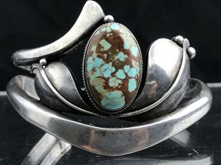 Vtg Heavy 52g Navajo Signed Sterling Silver Turquoise Cuff Bracelet