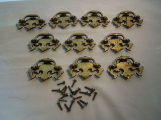 Set Of 10 Vintage Solid Brass Drawer Pulls Ornate Design 2 1/2 " Centers Kbc 8650
