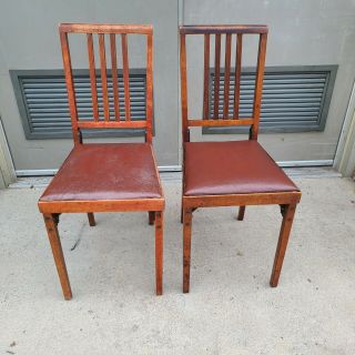 Vintage Folding Wood Legomatic Chairs Set Of 2 (b)