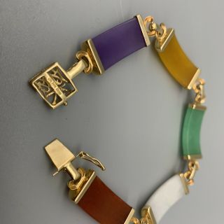 Vintage Chinese 14k Yellow Gold Jade Multi Stone Bracelet Export Signed 08102004 3