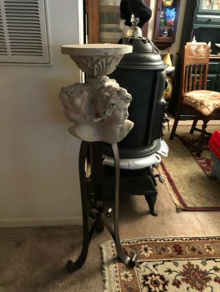 WL7051: Concrete and Wrought Iron Angel Plant Stand Pedestal Local Pickup 3