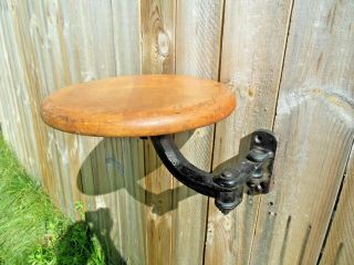 Vtg.  Cast Iron & Maple Swing Out Railroad Soda Bar Seat Stool Chicago Foundry.