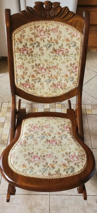 Antique Victorian Folding Rocking Chair,  Tapestry Upholstered Seat,  Circa 1800