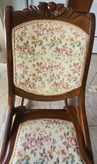 Antique Victorian Folding Rocking Chair,  Tapestry Upholstered Seat,  Circa 1800 3