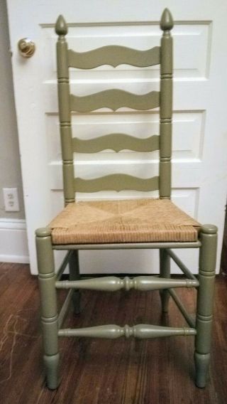 Vintage Shaker Style Painted 4 Slat Rush Seat Ladder Back Chair Color Oregano