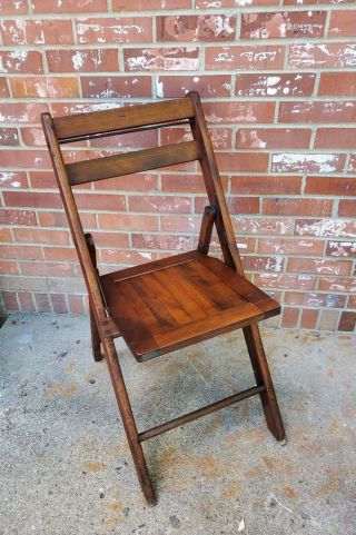 Vintage Wooden Slat Seat Folding Chair Dark Oak 2