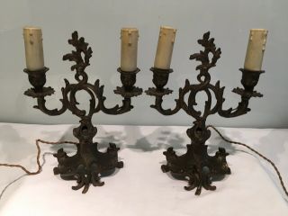 Pair Antique French Candelabra Lamps For Restoration