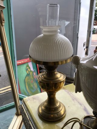 Matador German Oil Lamp Brass With White Glass Shade
