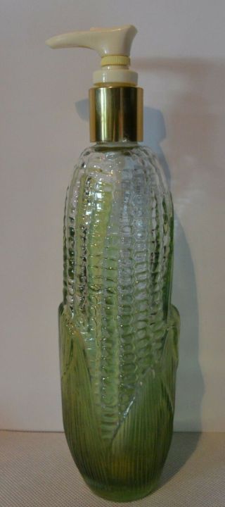 Vintage Avon Golden Harvest Ear Of Corn Glass Lotion/ Soap Dispenser 1970s Retro