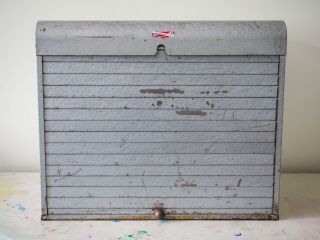 Vintage Brumberger Extra Large Metal Industrial File Cabinet Roll Up Door