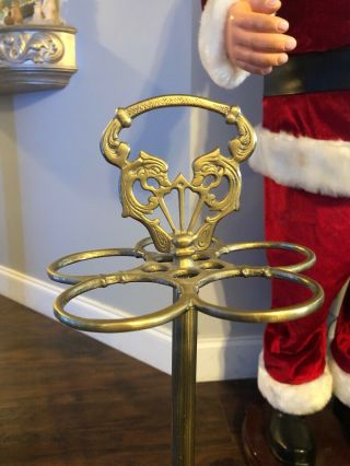 Vintage Brass Parasol Shaped 5 Section Umbrella Cane Stand Floral Asian Delphin 3