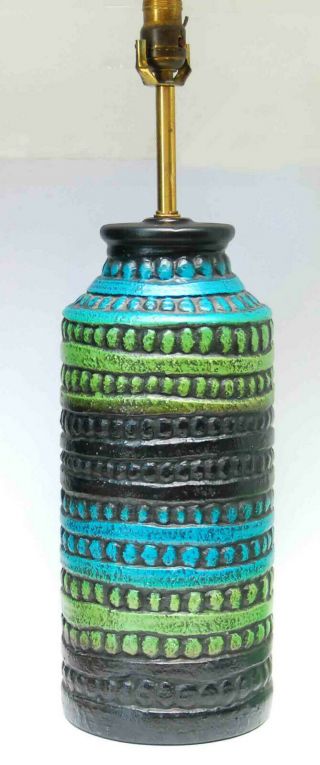 Vintage Mid Century Modern Ceramic Lamp Bitossi Raymor Aldo Era Blue Green