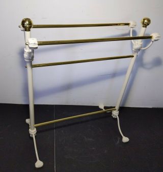 Vintage Brass & White Wrought Iron Towel Quilt Rack French Provincial Victorian