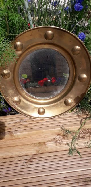 Lovely Vintage Round Brass Wall Mirror.  Arts And Crafts In Style