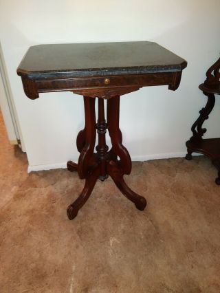 Victorian 19th C.  Eastlake Black Marble Or Granite Top Walnut Parlor Side Table