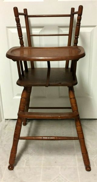 - Antique Early American Wooden High Chair For Child - L@@k