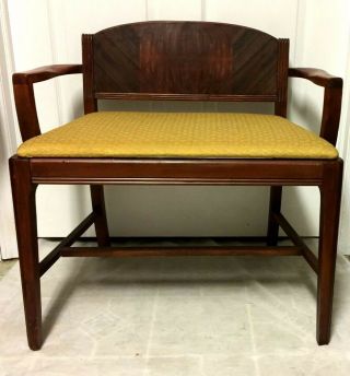 Antique Mahogany Finish Wood Vanity Upholstered Bench Piano Seat Stool