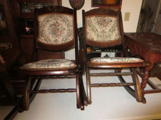 Antique Victorian Style Rocking Chair Tapestry Wood Folding Rocker