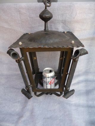 Vintage Very Large French Painted Iron Porch Lantern Obscure Glass Period Design