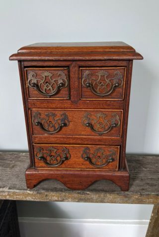1900s Miniature Wooden,  Brass Apprentice Piece Chest Of Drawers,  Liner