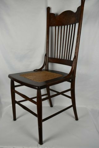 Antique Wood Press Back Dining Side Chair with Cane Seat 2