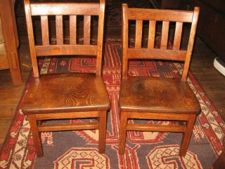 2 Vintage Antique Derby Chairs Solid Oak Seat Childs School Classroom His Hers