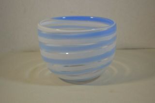Vintage Orrefors Art Glass Blue And White Bowl Scandinavian