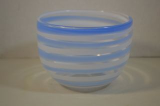 Vintage Orrefors Art Glass Blue and White Bowl Scandinavian 2