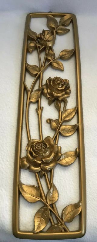Vintage 1954 Dart Plastic Muted Gold Roses Wall Art Plaque Made In Usa,
