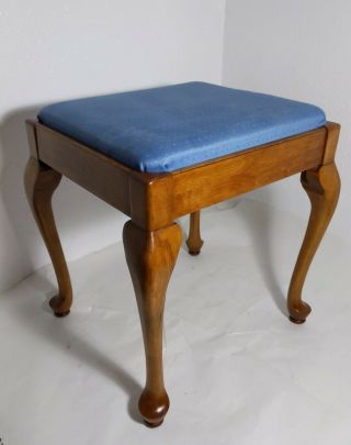 Vintage Wooden Vanity Stool Queen Anne Legs Storage Seat Footstool Piano/sewing