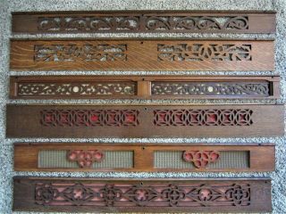6 Ornate Oak 1800s Fretwork Panels Victorian Furniture Pediments Reed Organ Part