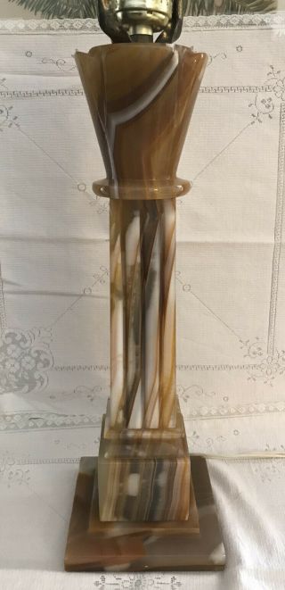 Vtg Table Lamp Banded Butterscotch Agate / Marble / Onyx Table Lamp 13” Base