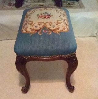 Antique Victorian Walnut Bench Needlepoint Seat 21 
