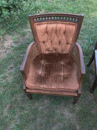 Vintage Mid Century Brown / Orangish Tufted Velvet & Cane Accent Chair