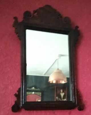 Antique Georgian / Chippendale Style Wall Mirror With Fret - Cut Mahogany Frame