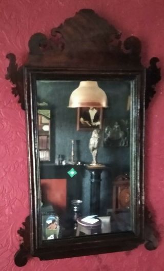 Antique Georgian / Chippendale style wall mirror with fret - cut mahogany frame 3