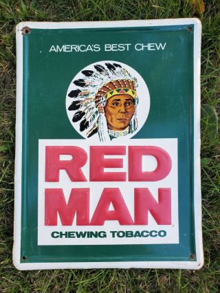 Red Man Tobacco Sign Vintage Metal 12 X 16 Chewing Tobacco Antique Sign