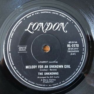 The Unknowns - Rare Aussie London 45 " Melody For An Unknown " 1965 Ex