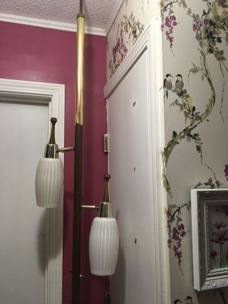 Vintage Tension Pole Lamp With Milk Glass Shades