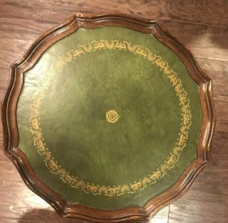 Vintage Pristine Mahogany Pie Crust Green Leather Top Occasional Table