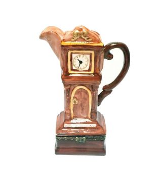 Grandfather Clock 4.  5 " Hinged Trinket Keepsake Box Unmarked