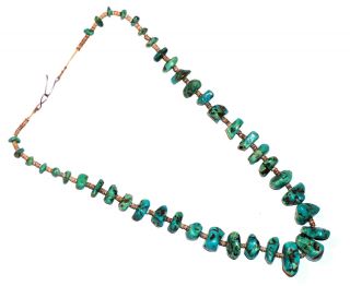 Good Old Antique Vtg Navajo Turquoise Nugget Shell Heishi Bead Necklace Pawn 50s