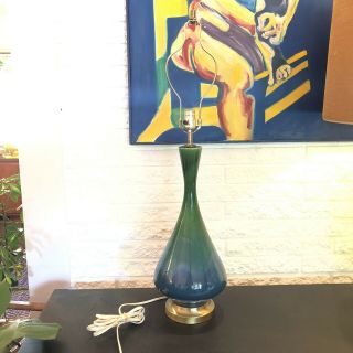 Vintage Mid Century Haeger Pottery Blue Green Drip Glaze Large Lamp